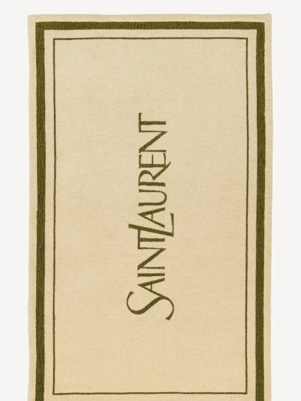 Saint Laurent Cream and Olive Green Logo Bath Towel